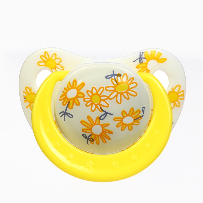 Набор: Соска - пустышка с держателем &laquo;Цветы&raquo;, ортодонтическая, +6 мес, цвет желтый