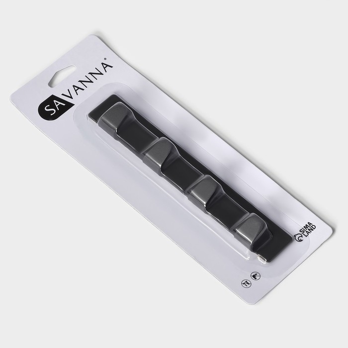 Крючок самоклеющийся SAVANNA Black, планка, металл, 4 крючка, 16&times;2&times;2,5 см, цвет чёрный