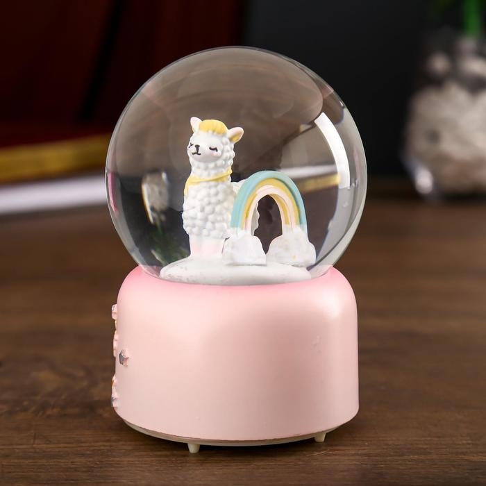 Сувенир полистоун водяной шар музыка, свет "Лама и радуга" МИКС 12,8х8х8 см
