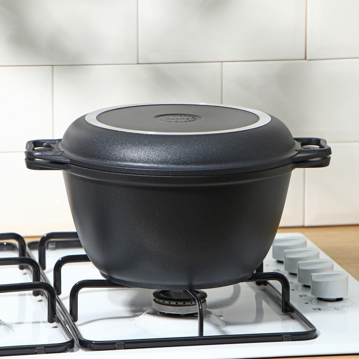 Казан &laquo;Традиция&raquo;, 3 л, крышка-сковорода, литые ручки, антипригарное покрытие, цвет чёрный