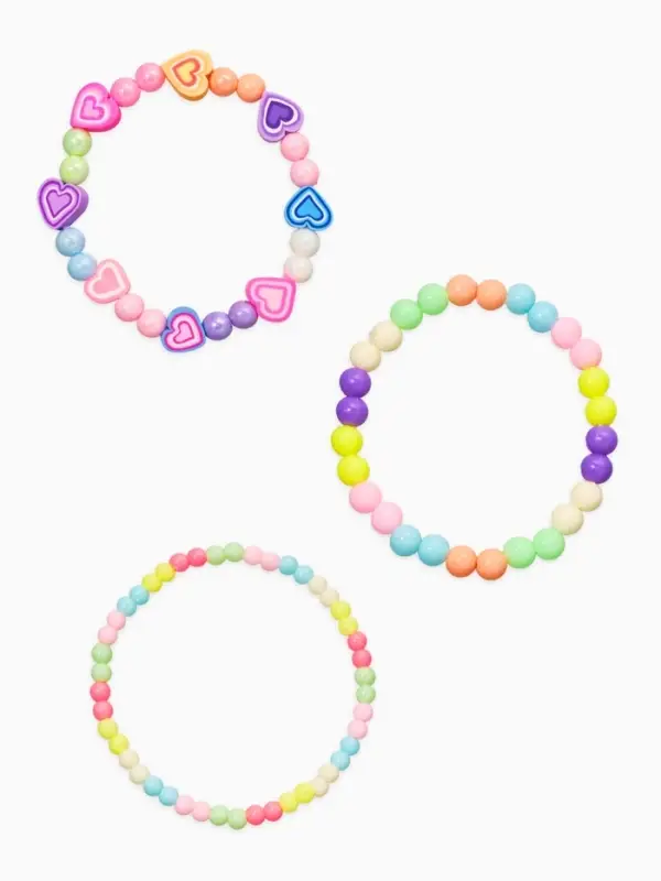 Браслет детский &laquo;Выбражулька&raquo;, 3 шт. набор, бусины, сердце, цветной