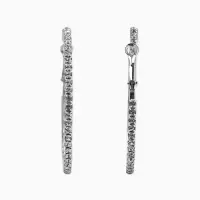 Серьги-кольца со стразами d=5.5 см, белые в серебре