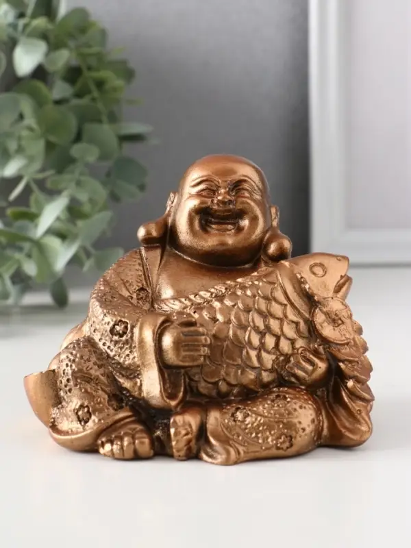 Фигура &laquo;Хотей с рыбой&raquo;, 8.5&times;11&times;9 см, бронза