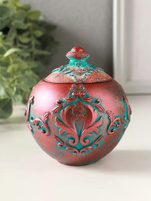 Шкатулка для украшений с крышкой &laquo;Флоренция&raquo;, 10&times;9 см, гипс, окисленная медь