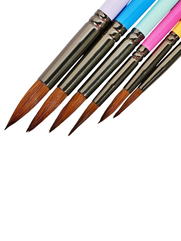 Набор кистей пони круглые 6 штук с цветными ручками пастель (№2,4,6,8,10,12)