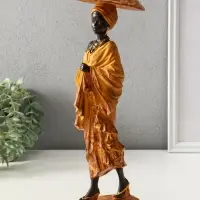 Сувенир полистоун "Африканка в горчичном наряде, в шляпе" 11,5х11,5х33,5 см