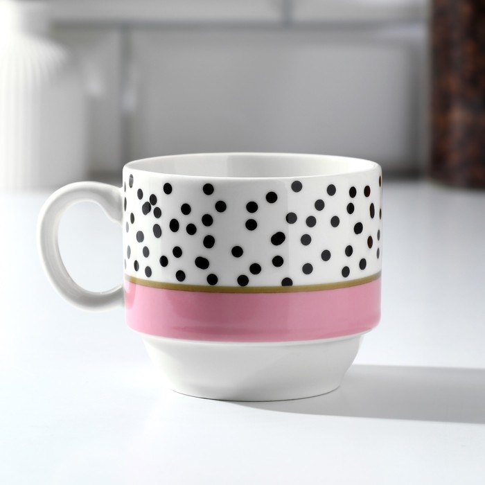 Набор кружек из керамики &laquo;Горошек&raquo;, 4 шт, 150 мл, на металлической подставке, цвет белый