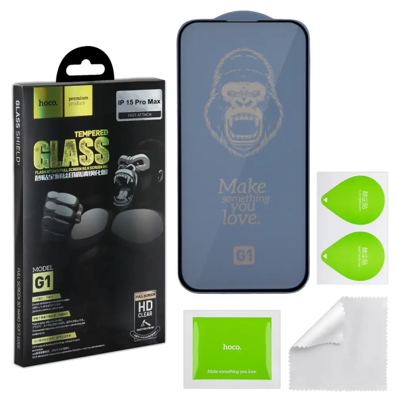 Защитное стекло iPh 15 Pro Max Full Screen G1 HOCO черное