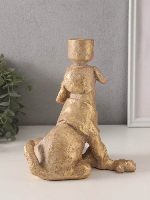 Подсвечник полистоун на 1 свечу "Шарж. Зевающий щенок" золото 15,8х15,3х20 см