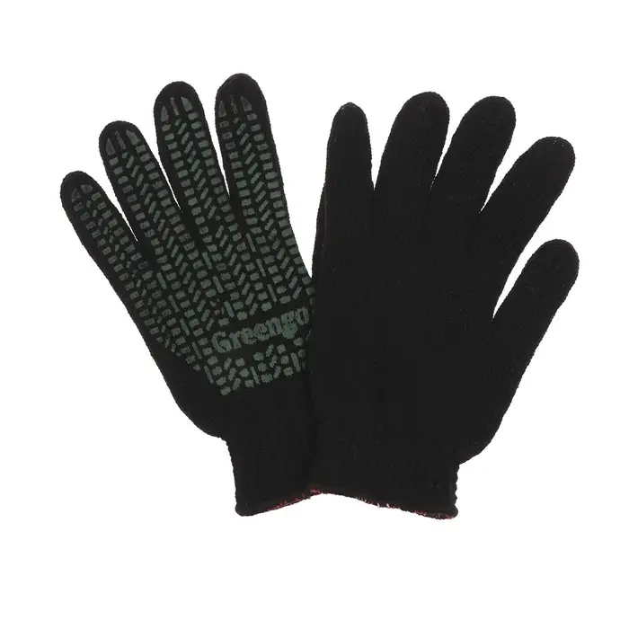 Перчатки рабочие, хб, вязка 7 класс, 2 нити, размер 10, с ПВХ точками, чёрные, Greengo