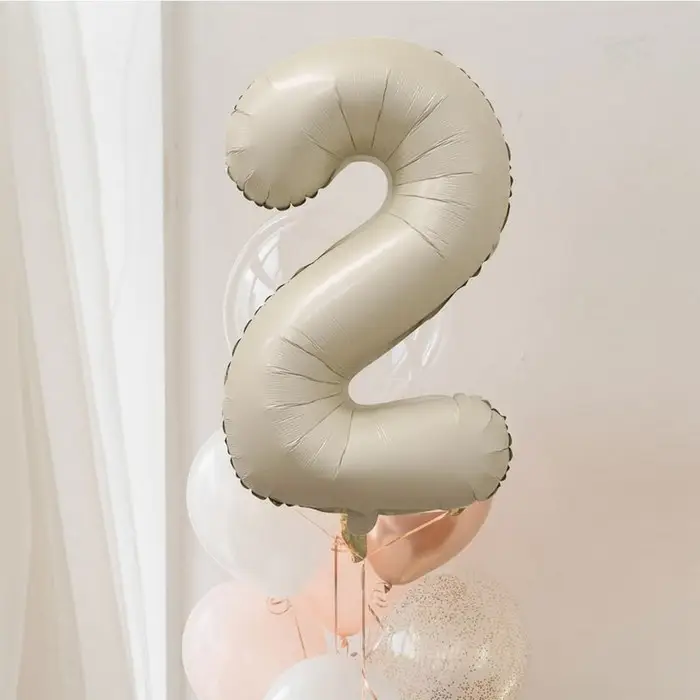 Шар фольгированный 40" Цифра 2, цвет &laquo;Взбитые сливки&raquo;