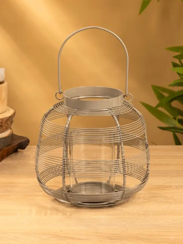 Подсвечник фонарь со стеклянной колбой 19х19х18 см, d 7,5 см, металл, цв. серый