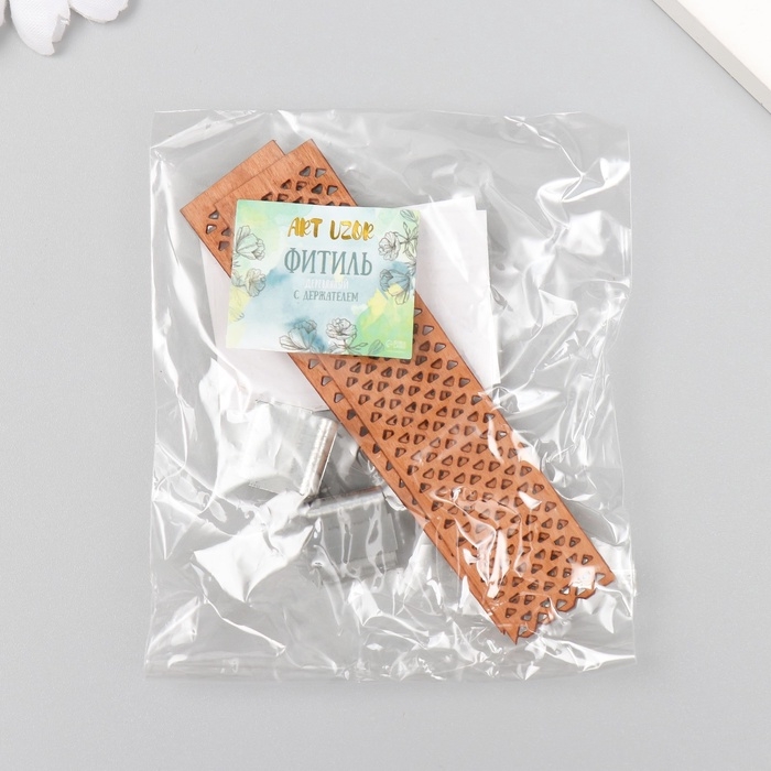 Фитиль для свечи дерево с металлическим держателем широкий набор 2 шт 2х9 см