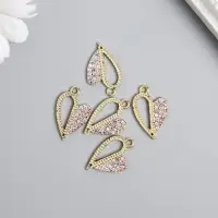 Металлический элемент, декоративная подвеска &laquo;Арт Узор. Разные половинки сердца&raquo;, стразы, золото, 1.8&times;2.5 см