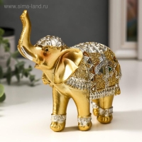 Сувенир полистоун "Золотой слон в зеркальной попоне" 13,5х14х6 см МИКС
