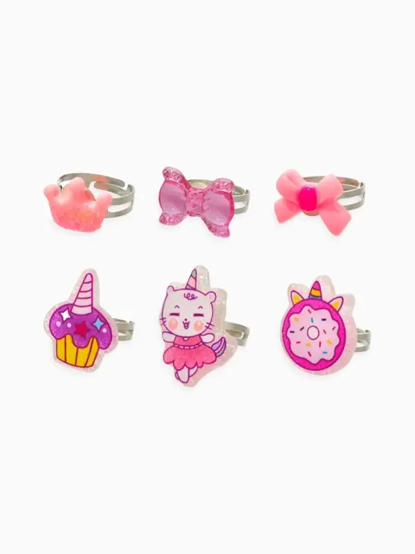 Кольца детские набор 6 шт. &laquo;Выбражулька&raquo; котик, единорог, форма МИКС, б-р, цвет фиолт-роз