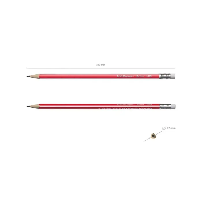 Карандаш чернографитный с ластиком ErichKrause "Extra", HB, грифель d=2.2 мм, дерево, трехгранный в тубусе