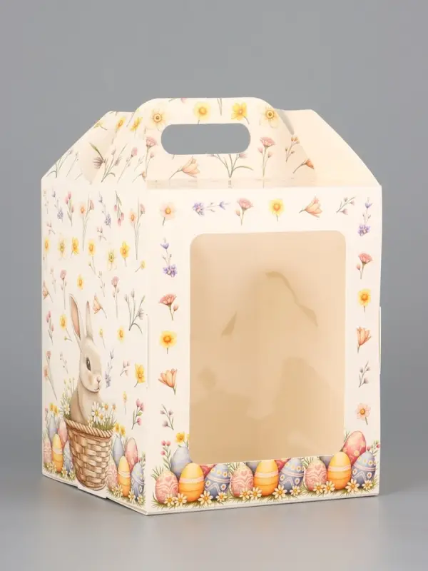 Коробка подарочная пасхальная с окном, с фронтальной загрузкой &laquo;Кролик в корзинке&raquo; 15&times;15&times;18 см