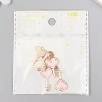 Металлический элемент, декоративная подвеска &laquo;Арт Узор. Ключик с сердцем&raquo;, эмаль, бело-розовый, 1.3&times;2.3 см