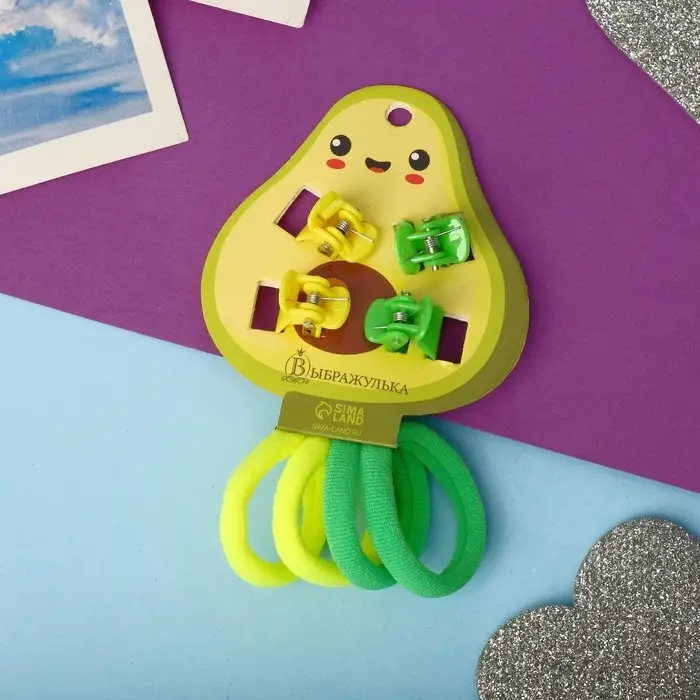 Набор для волос &laquo;Маленькая радость&raquo;: 4 резинки, 4 краба, авокадо, жёлто-зелёный