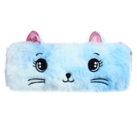 Пенал школьный меховой на молнии Calligrata "Кошечка", микс