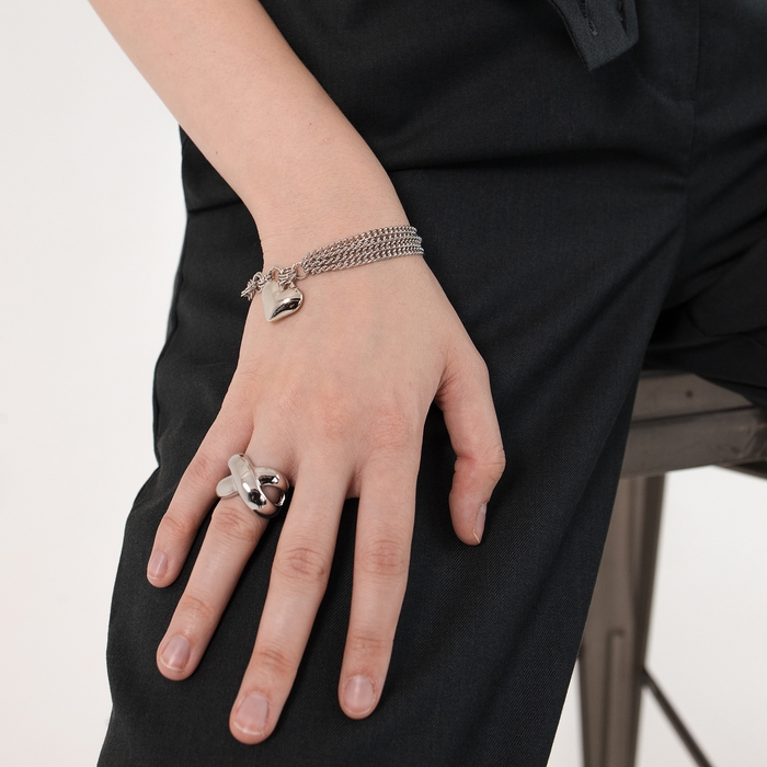 Браслет металл &laquo;Цепь&raquo; сердце объёмное, цвет серебро, 18 см