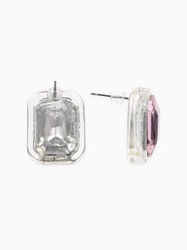 Серьги "Кристалл" прямоугольник грань, цвет прозрачно-розовый