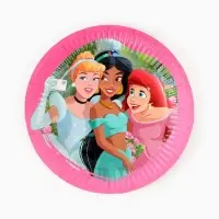 Посуда одноразовая бумажная на 10 персон: стаканы, тарелки, скатерть, Принцессы