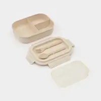 Ланч-бокс , 3 отделения, вилка и ложка, размер 22х16х6,5 см, цвет бежевый