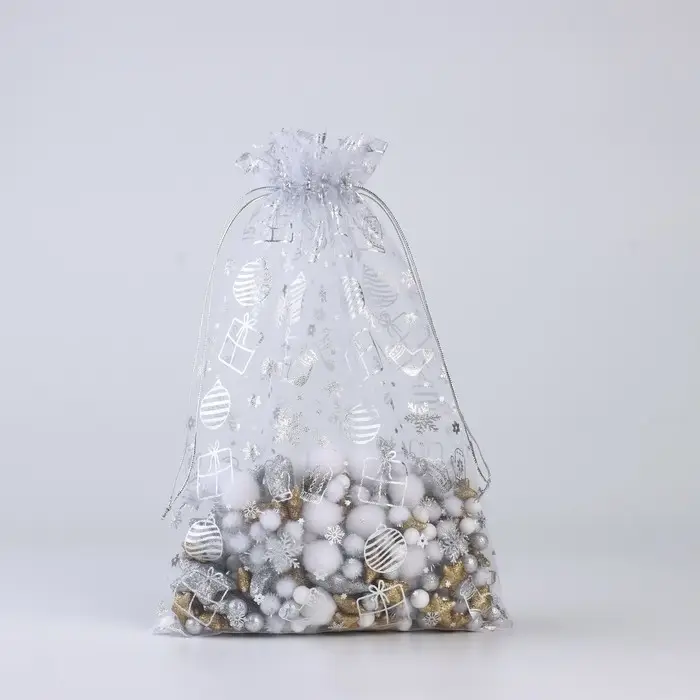 Мешочек подарочный &laquo;Новогодние подарки&raquo;, органза, белый, 20 х 30 см