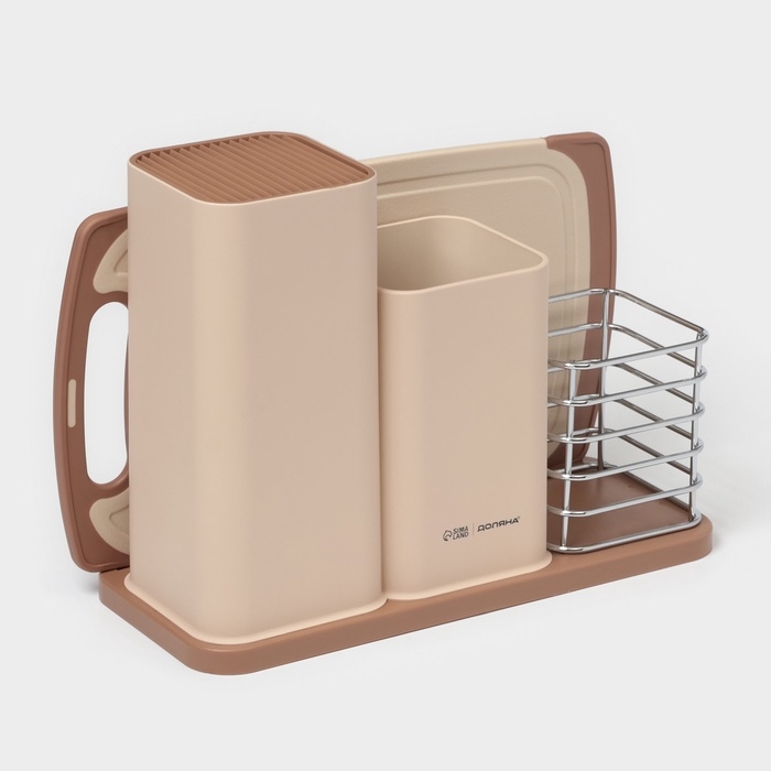 Подставка для ножей и столовых приборов Доляна &laquo;Нежность&raquo;, пластик, бежевая