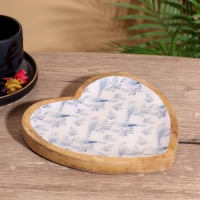 Блюдо в форме сердца &laquo;Синие птицы&raquo;, дерево манго, 20.5&times;20&times;2.3 см