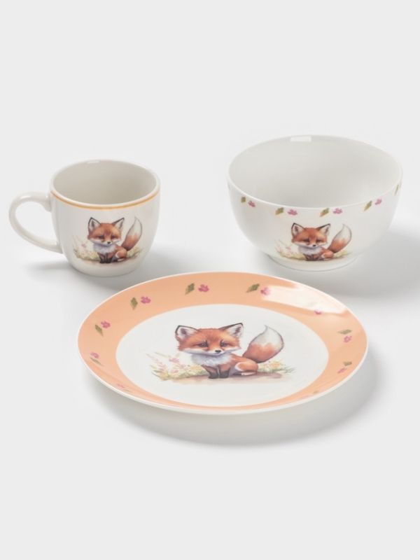 Набор детской посуды 3 предмета Доляна "Лисенок" кружка, миска, тарелка