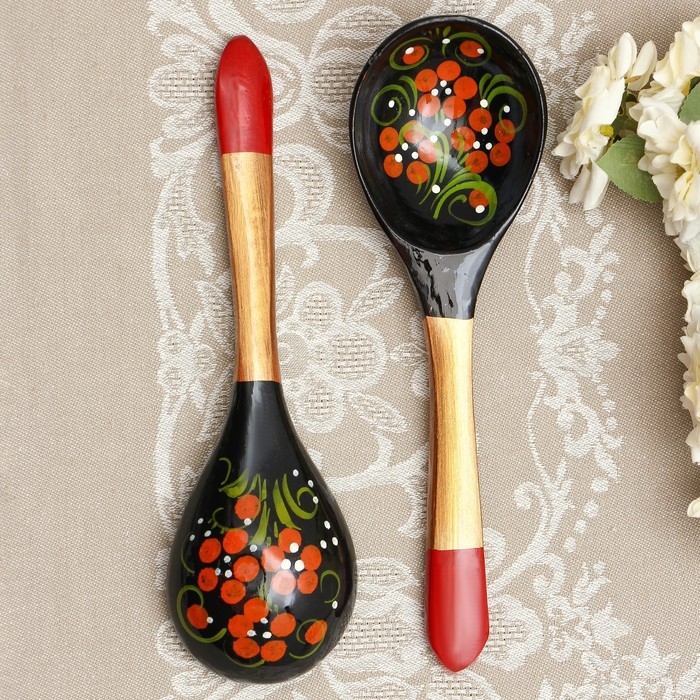 Ложка &laquo;Чернушка&raquo;, салатная, 6&times;21, хохлома