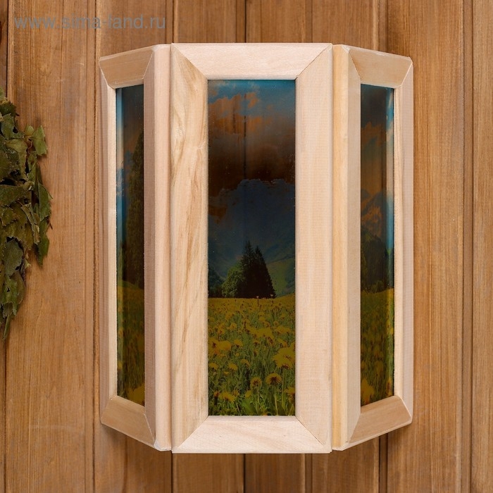 Абажур деревянный "Одуванчики" со вставками из стекла с УФ печатью, 33х29х12см