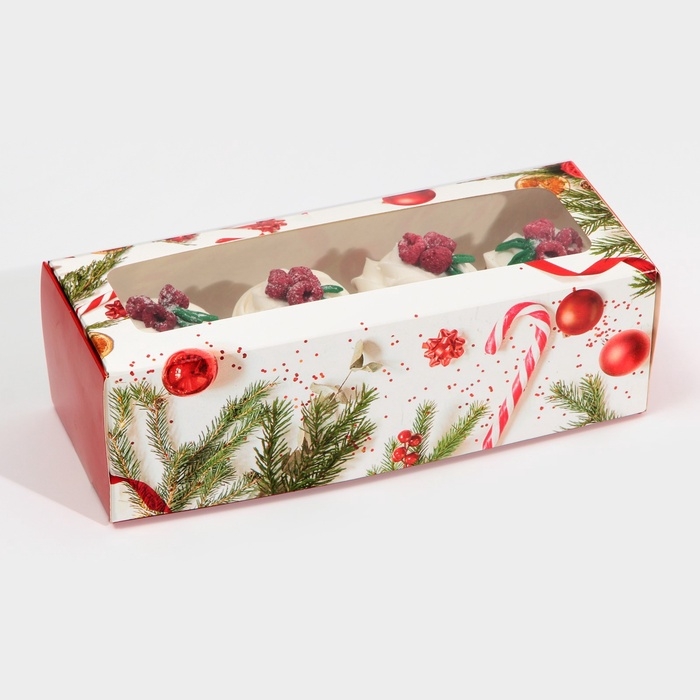 Коробка для кондитерских изделий с окном &laquo;Новогодняя классика&raquo;, 26 х 10 х 8 см