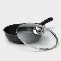 Набор кухонной посуды &laquo;Мраморная №3&raquo;, 6 предметов, крышка, съёмная ручка, антипригарное покрытие, цвет тёмный мрамор