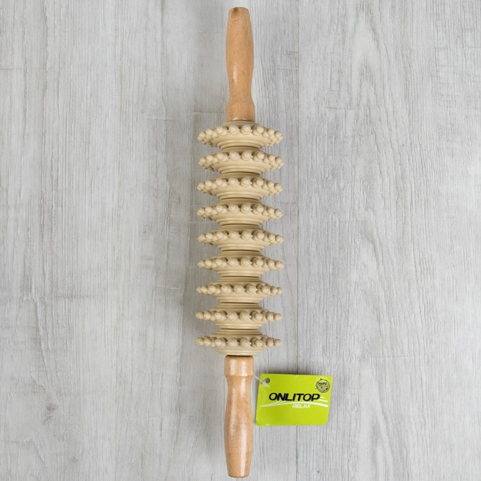 Массажёр &laquo;Скалка&raquo;, универсальный, 38 &times; 7 см, 9 колёс, деревянный