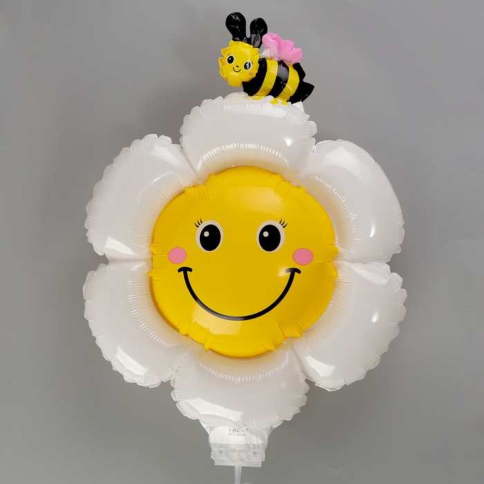 Шар полимерный 16" &laquo;Ромашка белая с пчёлкой&raquo;, с палочкой