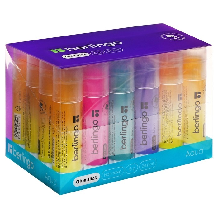 Клей-карандаш PVP 15 г Berlingo Aqua, цветной