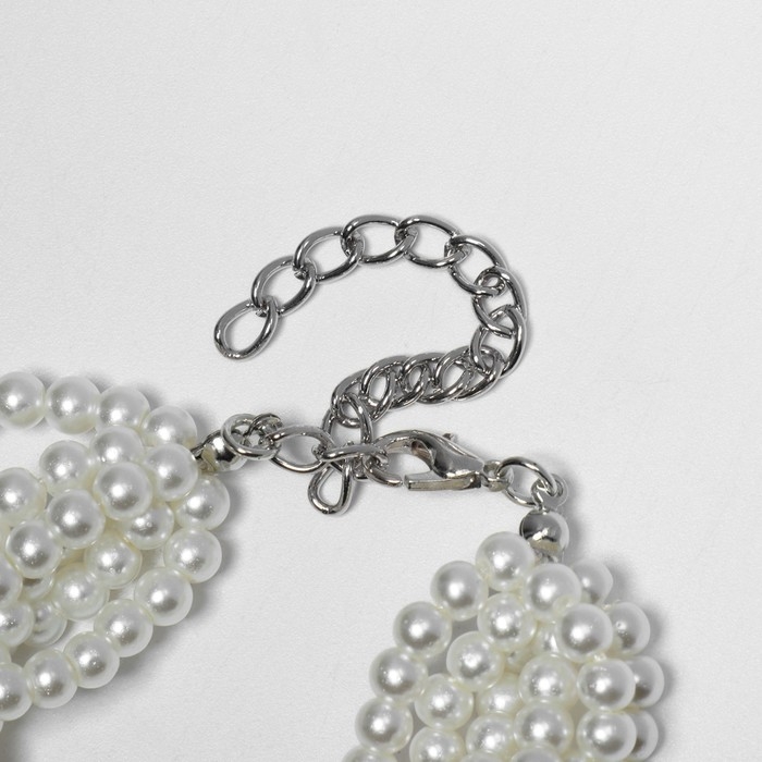 Браслет жемчуг &laquo;Жгут&raquo;, 6 нитей, бусины №4, цвет молочный в серебре