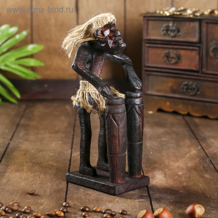 Сувенир &laquo;Абориген с двумя барабанами&raquo;, 19&times;9&times;9 см, дерево