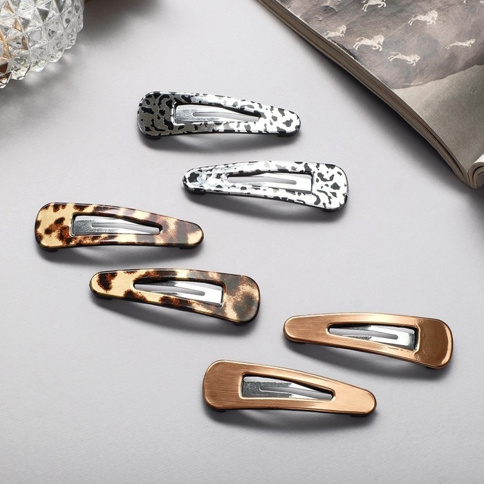 Невидимка для волос "Беатрис" (набор 6 шт) лео, 5 см, золото