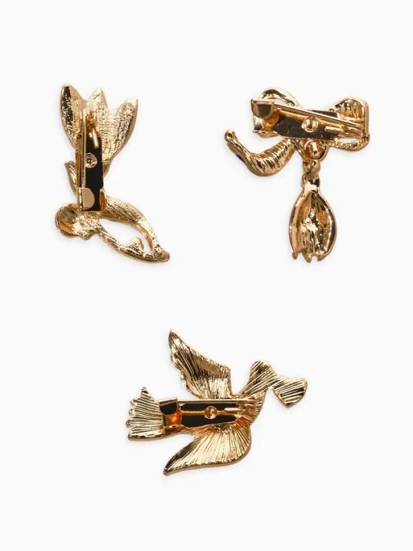 Броши "Голубь, подснежники" (набор 3шт), цветной в золоте