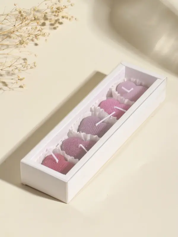 Набор свечей декоративных "Вафельные сердца" 5 шт 4,5х4,5 розово-фиолетовые 6,5х22,5х3,5 см   109135