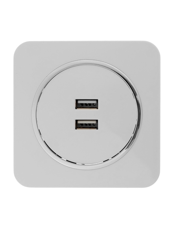 Розетка с 2 USB-A разъёмами, 2.1А, 5В, серия "Circular", 10 А, скрытая, серебристая рамка