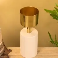 Подсвечник на 1 свечу "Кубок" бежевый с золотом 10х10х28,5 см