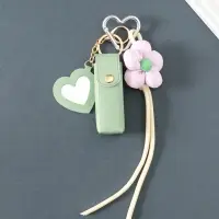 Брелок кожзам с карабином, с зеркалом "Для помады. Цветок" мятный 20х3х3,5 см