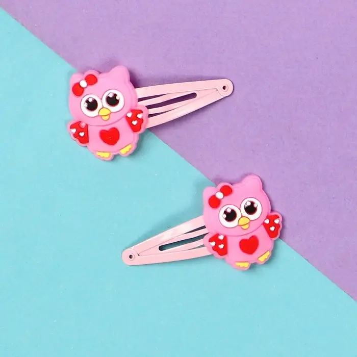 Невидимка для волос "Абель" (набор 2 шт) совушка, 5 см, розовый