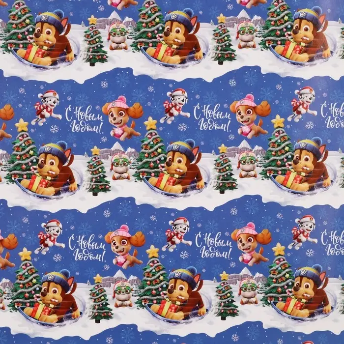 Бумага упаковочная &laquo;Новый год&raquo; 70 х 100 см, Щенячий патруль